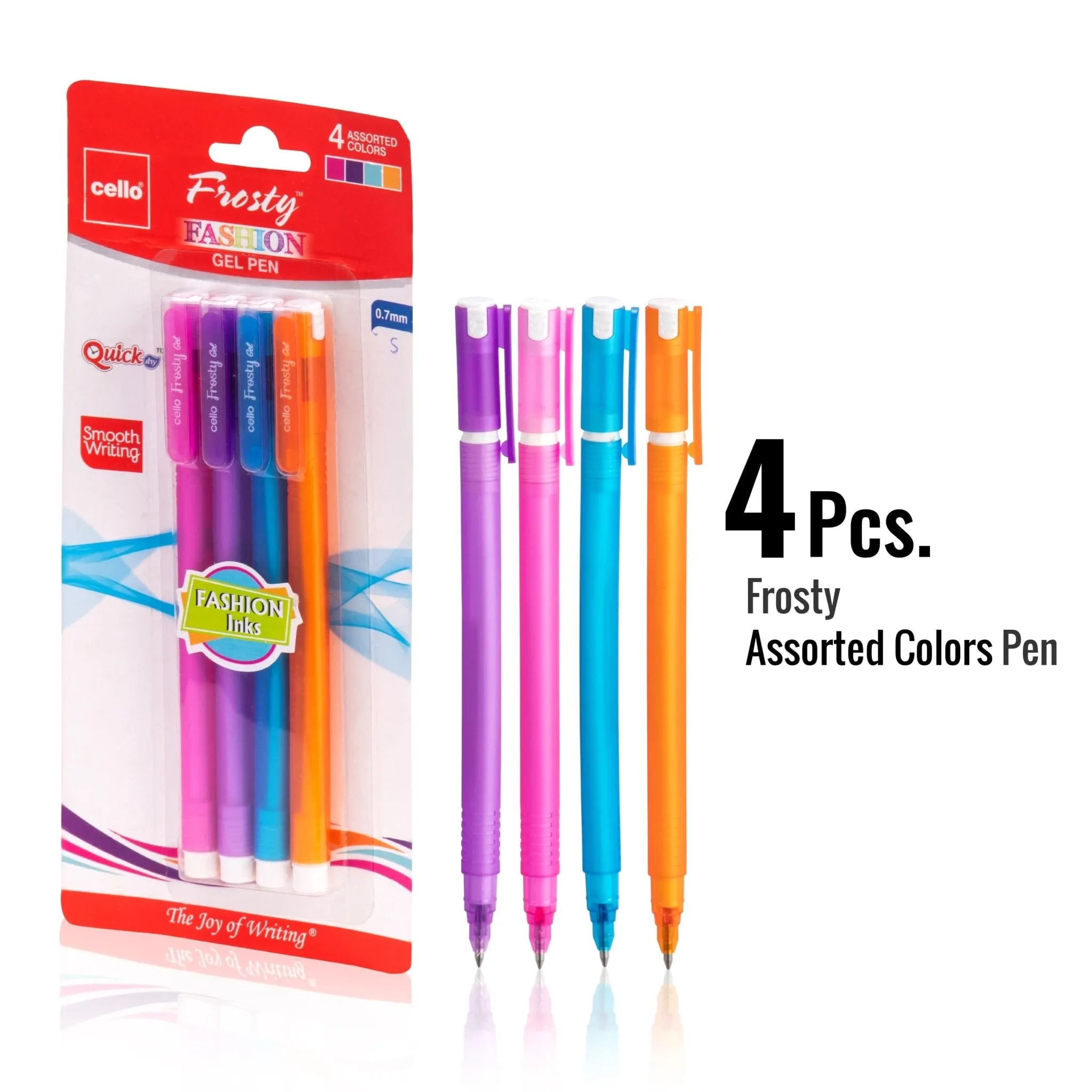 Cello Frosty Coloured Gel Ballpoint Pens, 0.7 mm, Multicoloured Pack of 4