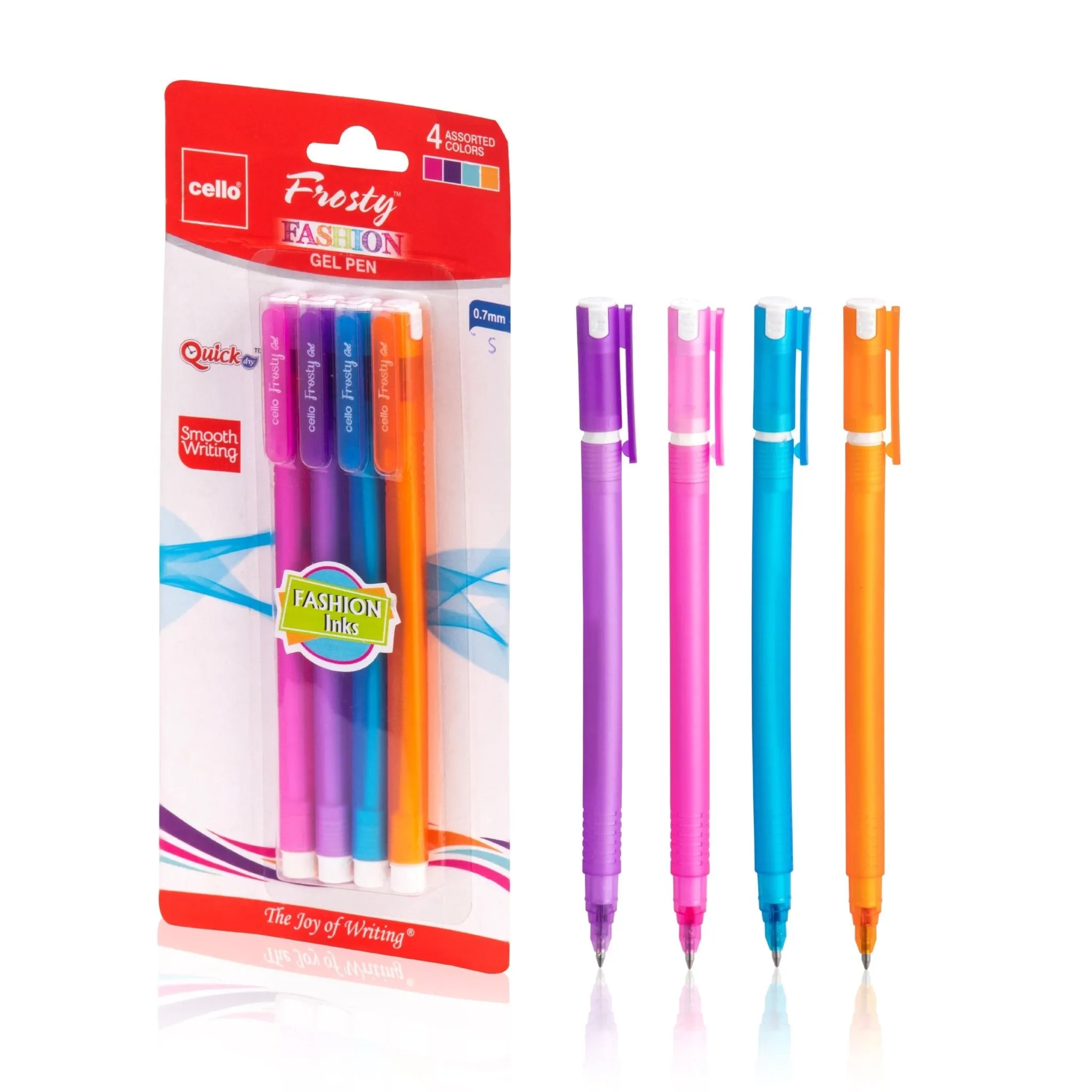 Cello Frosty Coloured Gel Ballpoint Pens, 0.7 mm, Multicoloured Pack of 4
