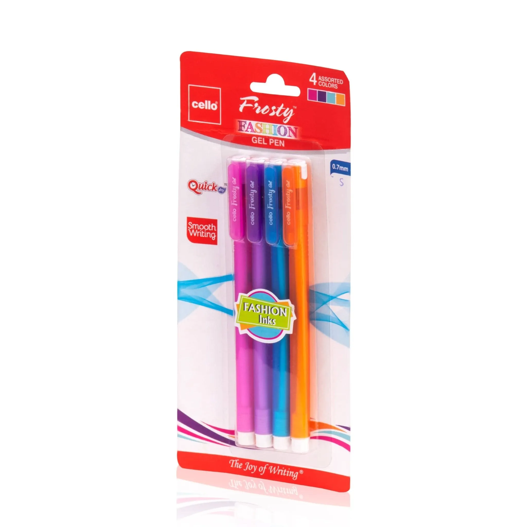 Cello Frosty Coloured Gel Ballpoint Pens, 0.7 mm, Multicoloured Pack of 4