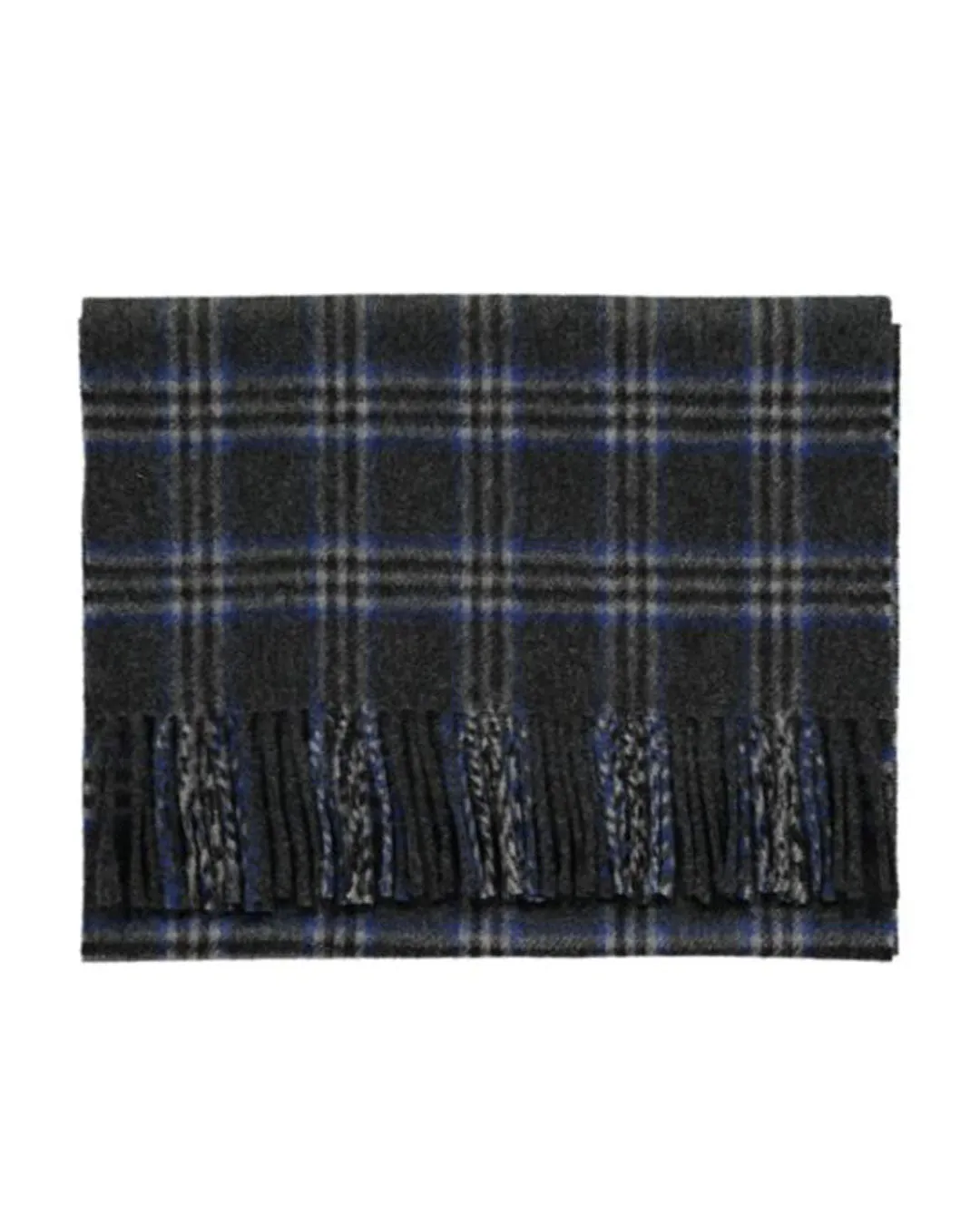 Joshua Ellis Grey X Blue Classic Check Brushed Cashmere Scarf