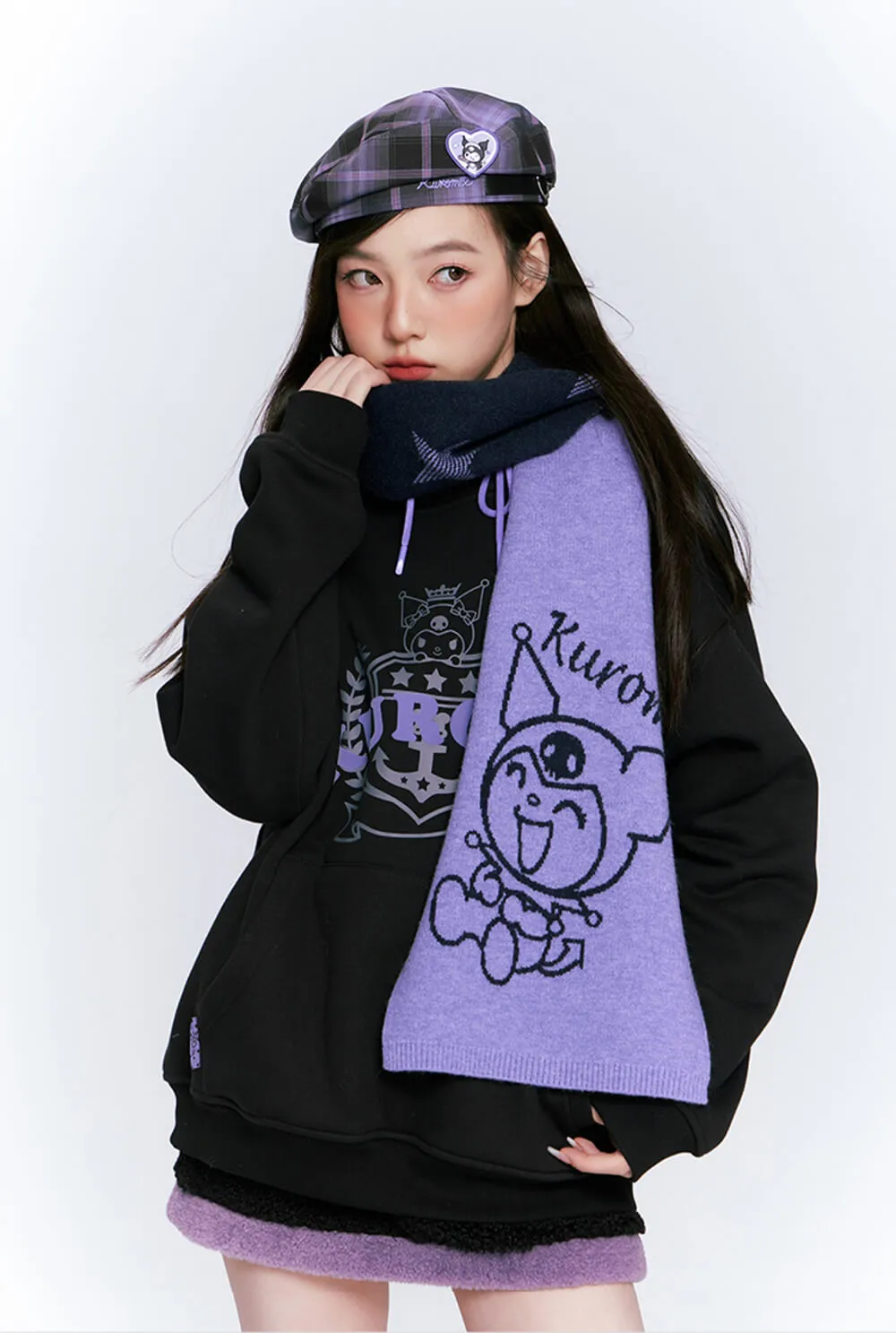 Kuromi Star Graphic Purple and Black Colorblock Scarf