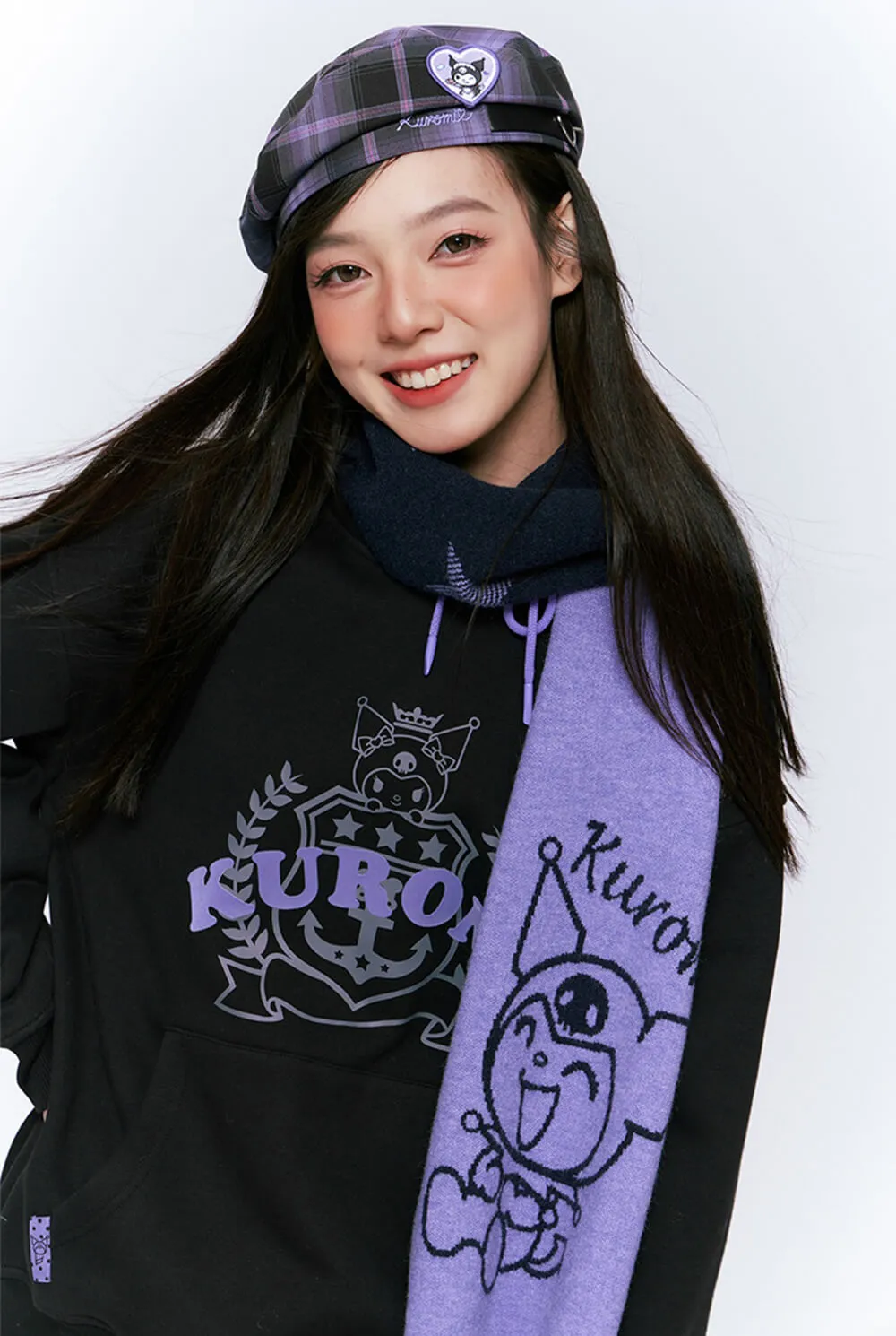 Kuromi Star Graphic Purple and Black Colorblock Scarf