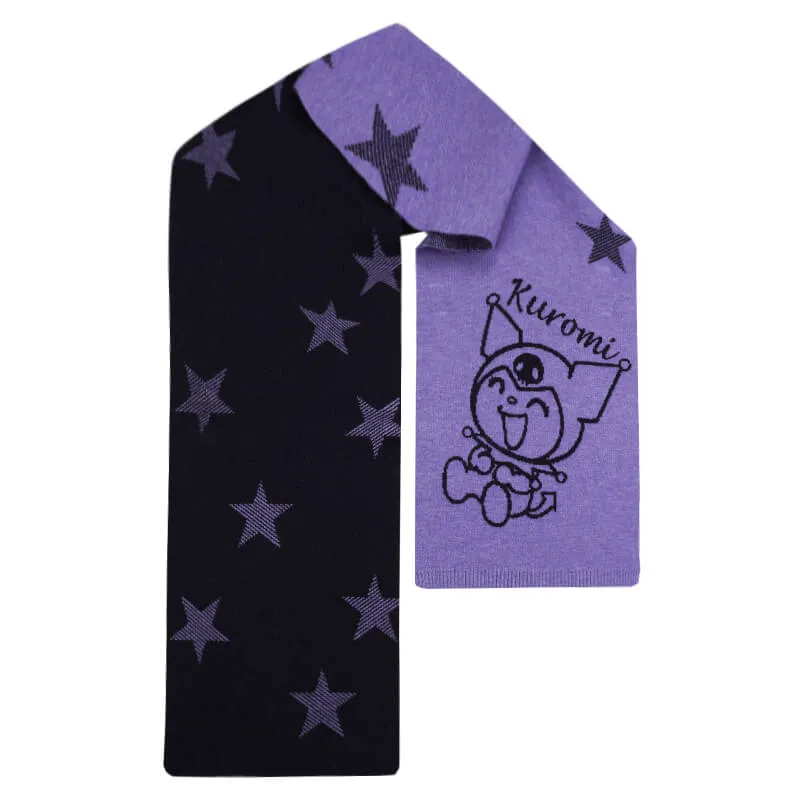 Kuromi Star Graphic Purple and Black Colorblock Scarf