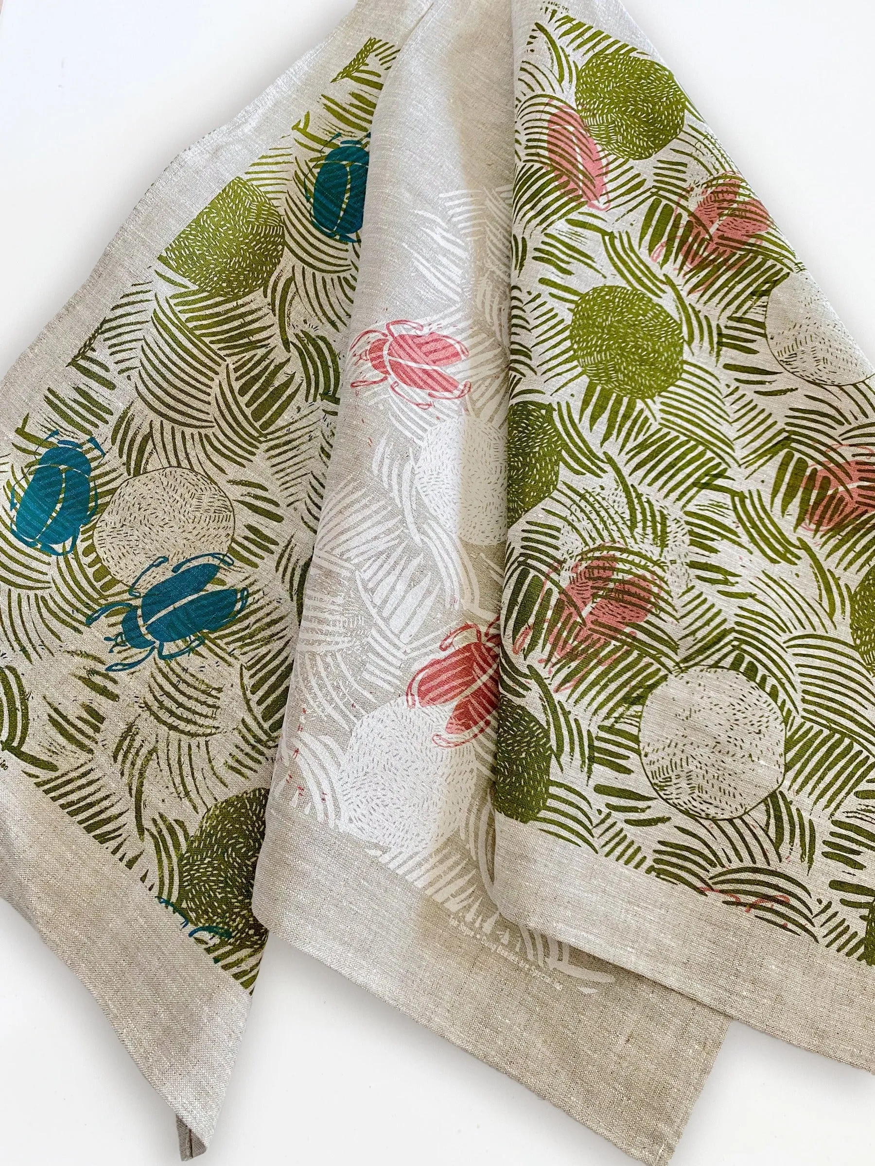 Linen Wall Art_Tea Towel - Dung Beetles - frosty