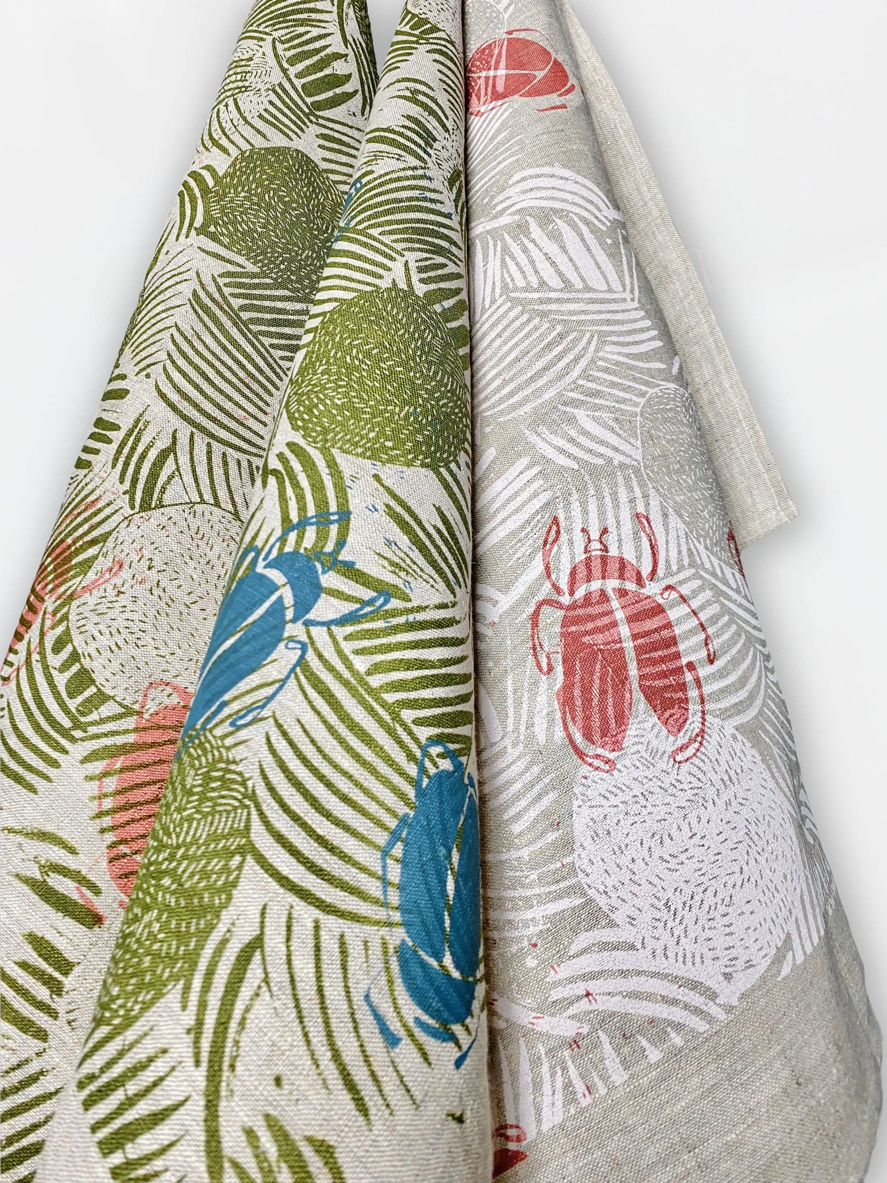 Linen Wall Art_Tea Towel - Dung Beetles - frosty