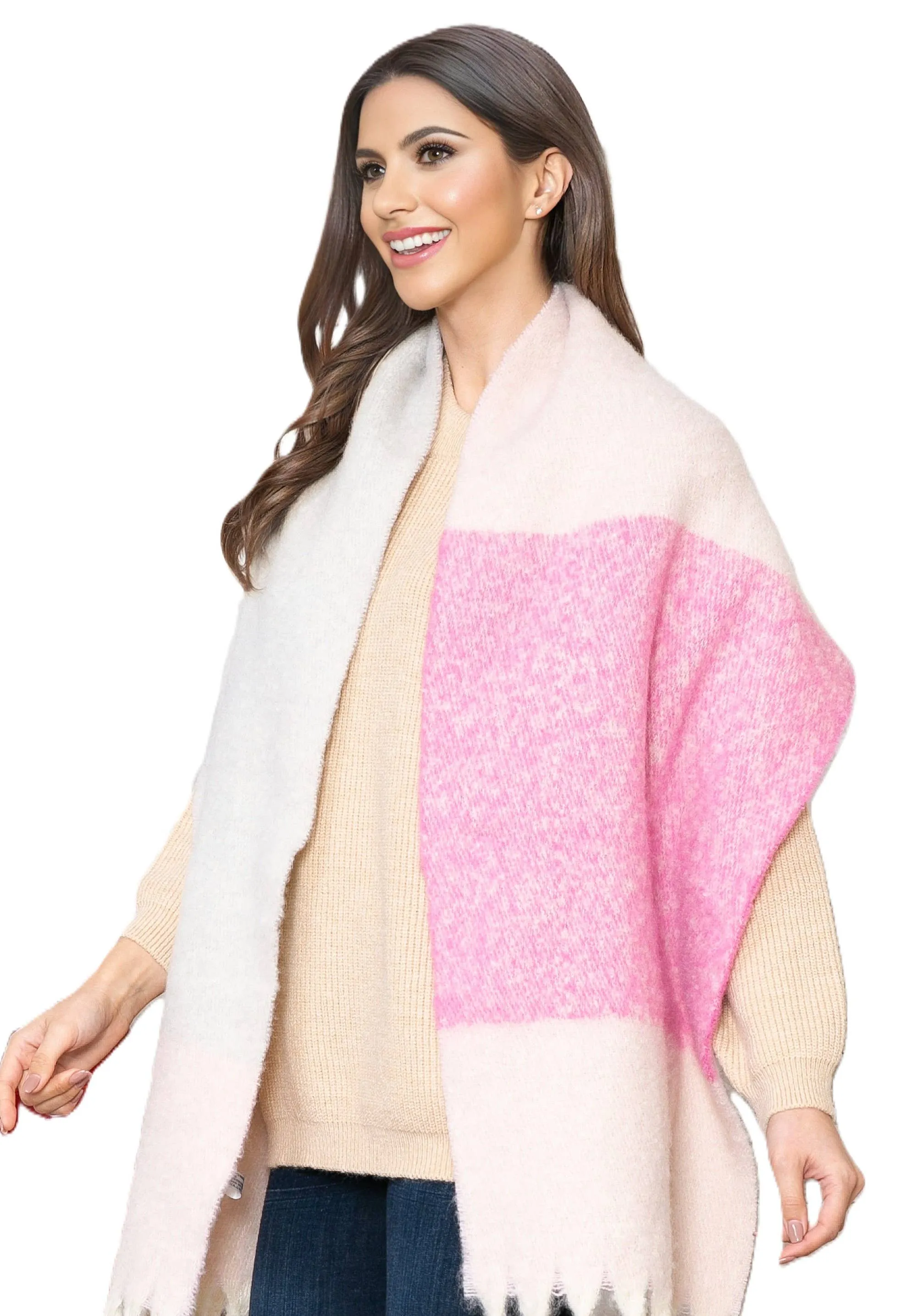 Split Peach Color Block Scarf