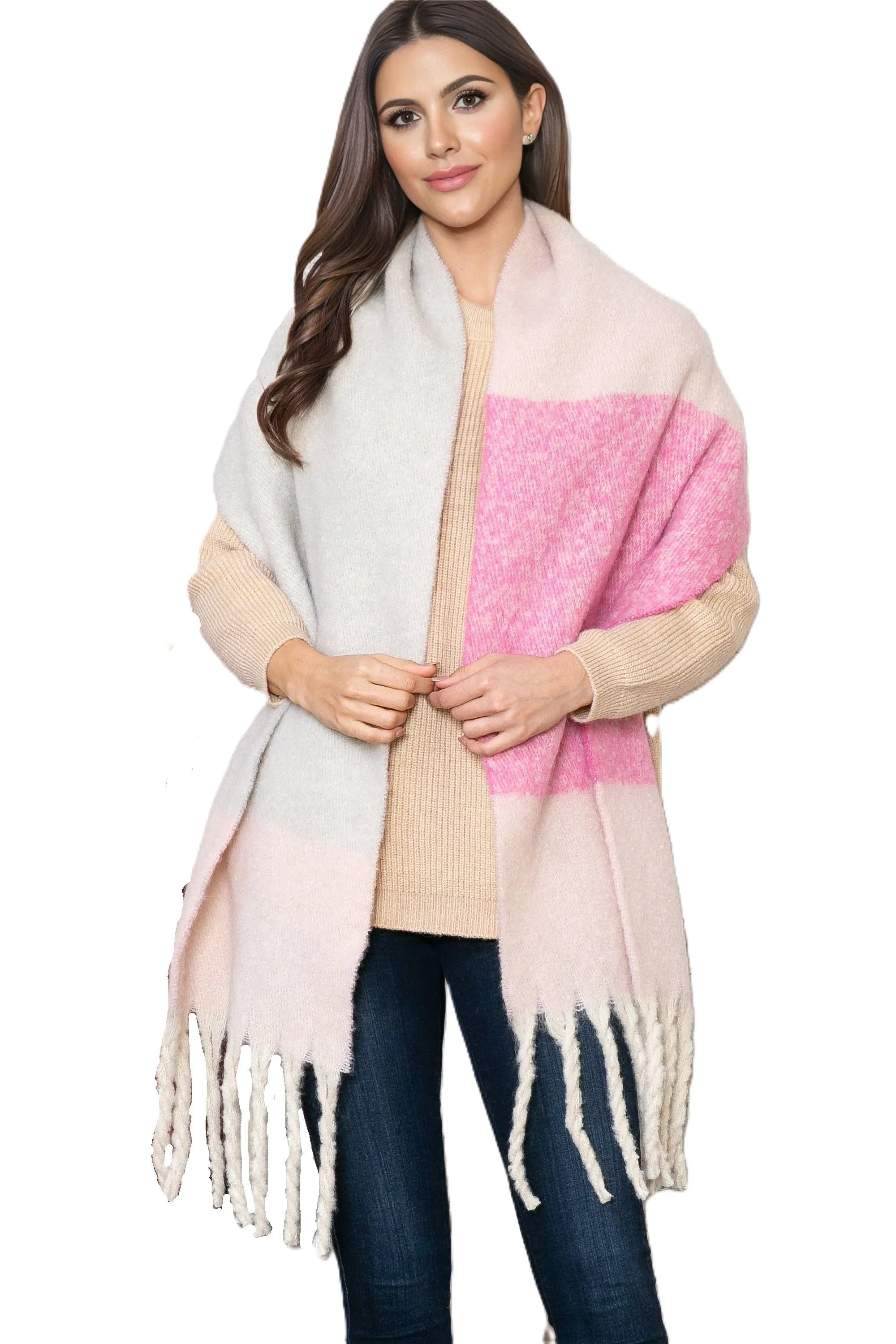 Split Peach Color Block Scarf