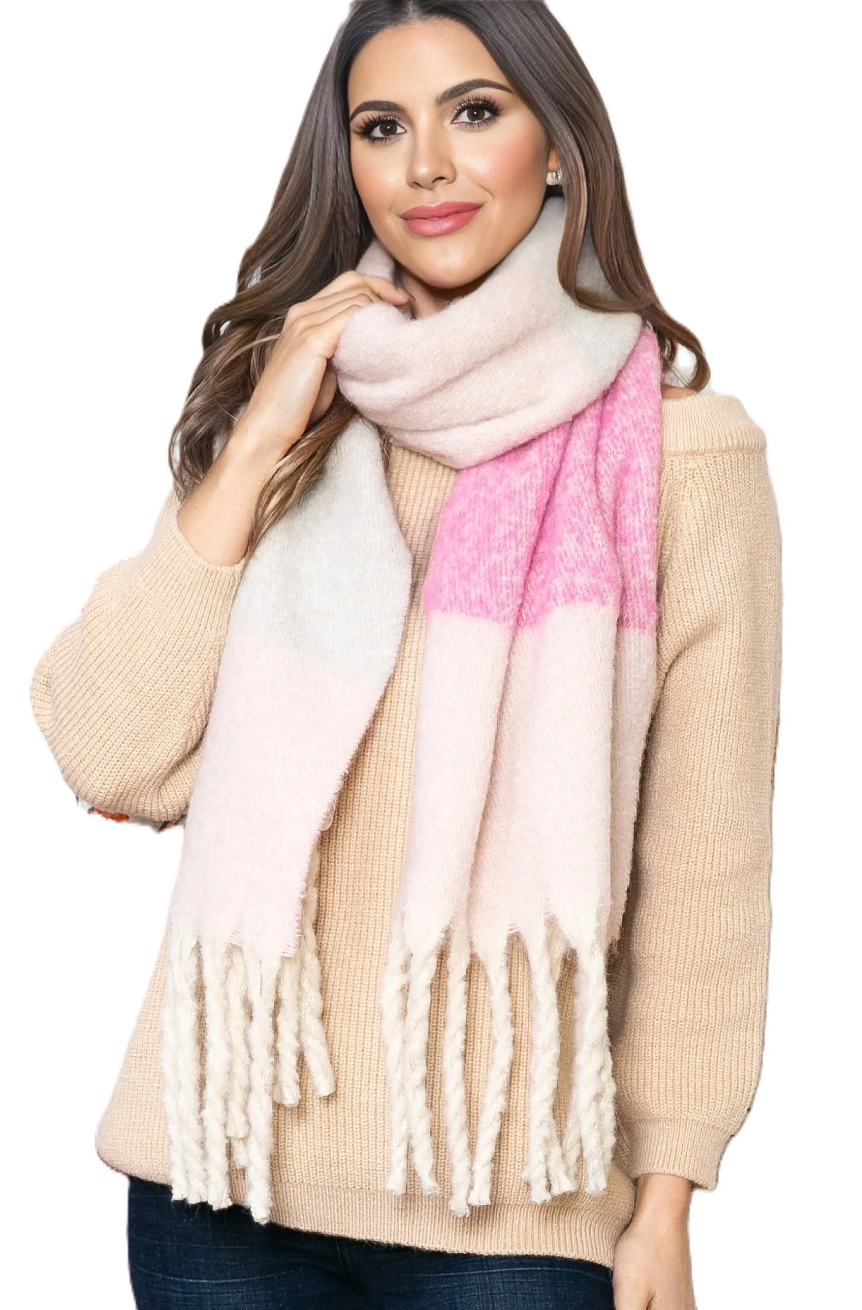 Split Peach Color Block Scarf