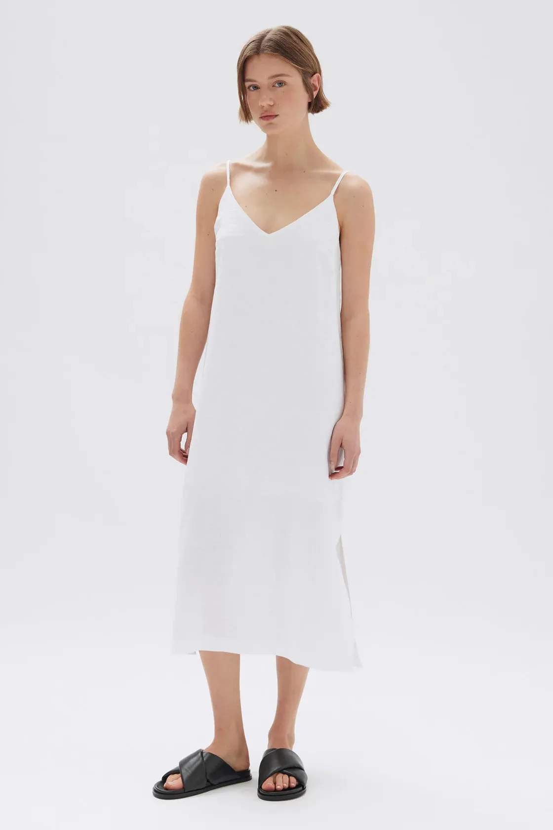 VALLORY LINEN SLIP DRESS | WHITE