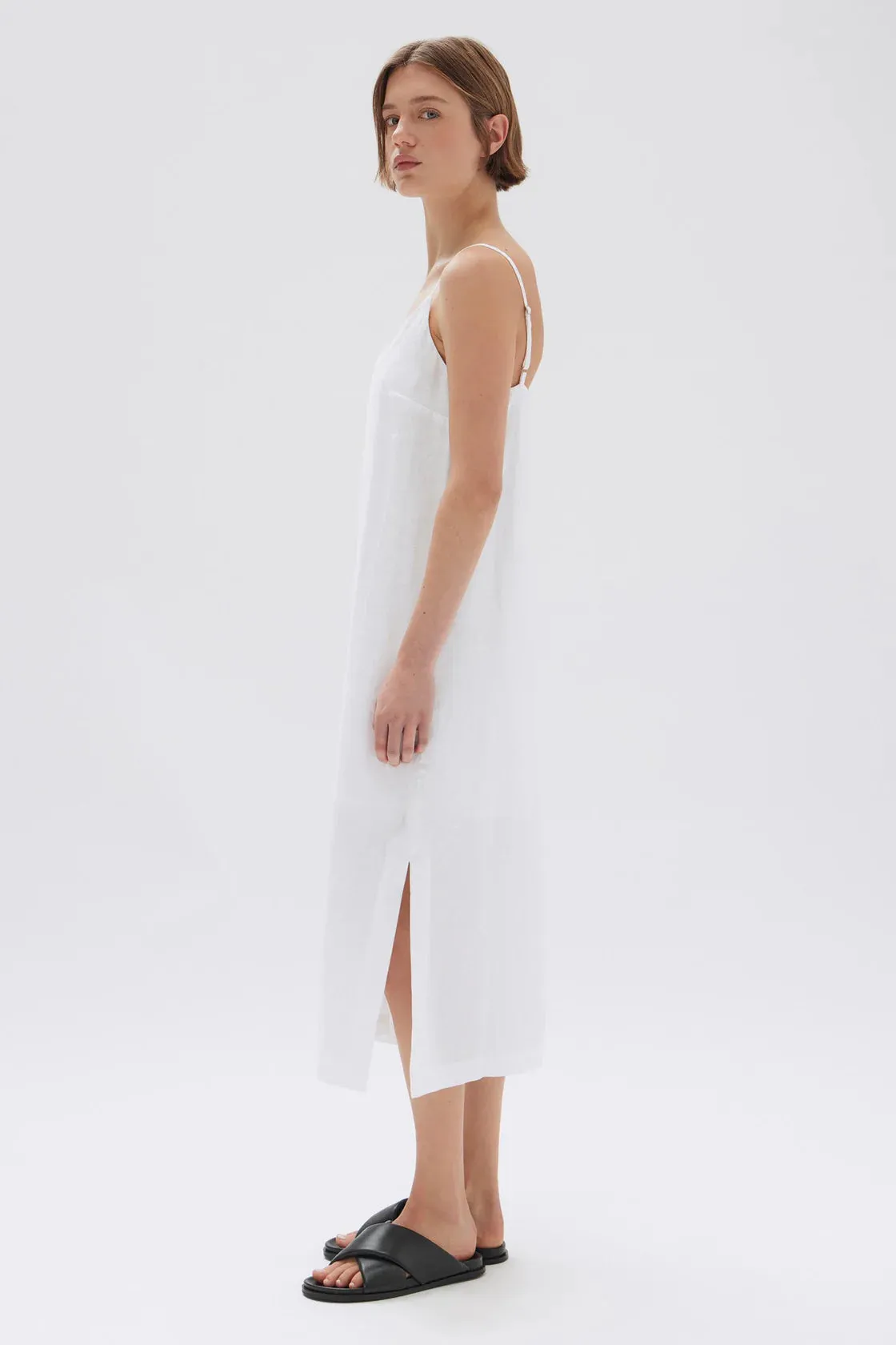 VALLORY LINEN SLIP DRESS | WHITE