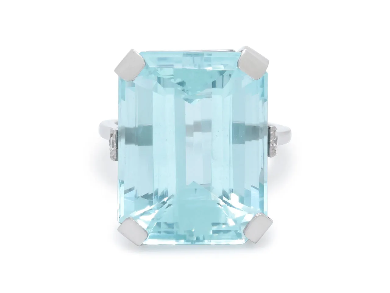 Vintage Aquamarine, 22.00 Carat, and Diamond Ring in Platinum