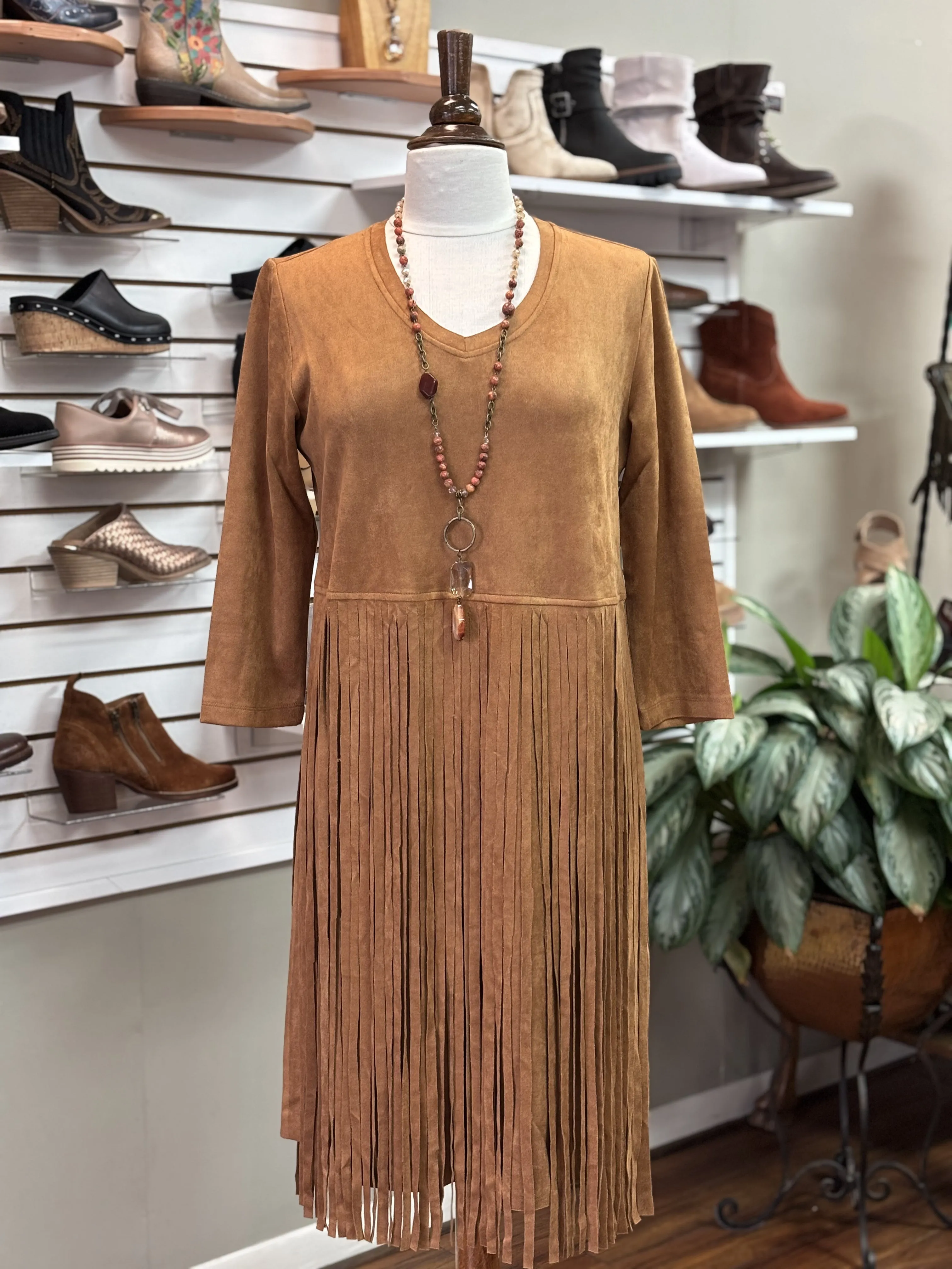 W.A.Y. - Suede Brown Fringe Dress