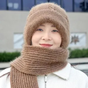 Winter Knitted Hat Scarf Set Women Warm Thick Beanies Hats Plus Plush Caps Double Layers Wool Windproof Protection Cap Scarf Kit S4712611